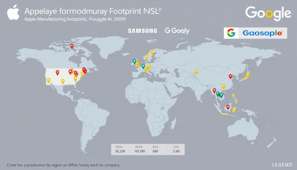 Comparison of manufacturing strategies between Apple, Samsung, and Google showing global production facilities Comparison of manufacturing strategies between Apple, Samsung, and Google showing global production facilities