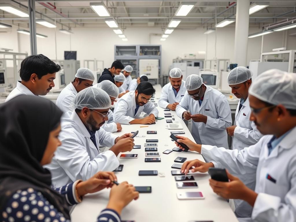 Workers at Tata's iPhone assembly facility in India receiving specialized training Workers at Tata's iPhone assembly facility in India receiving specialized training