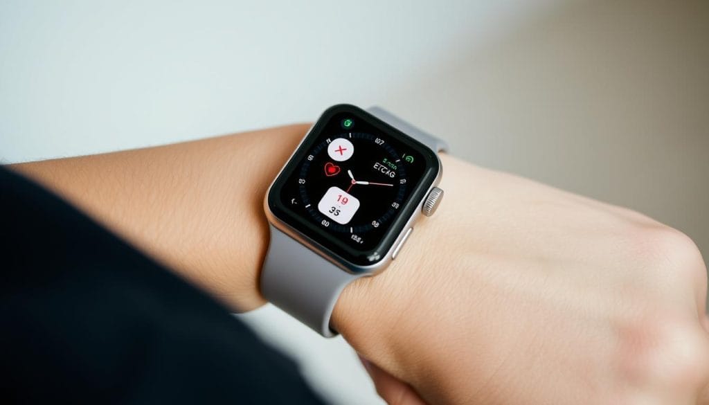 Apple Watch displaying health monitoring features and data visualization