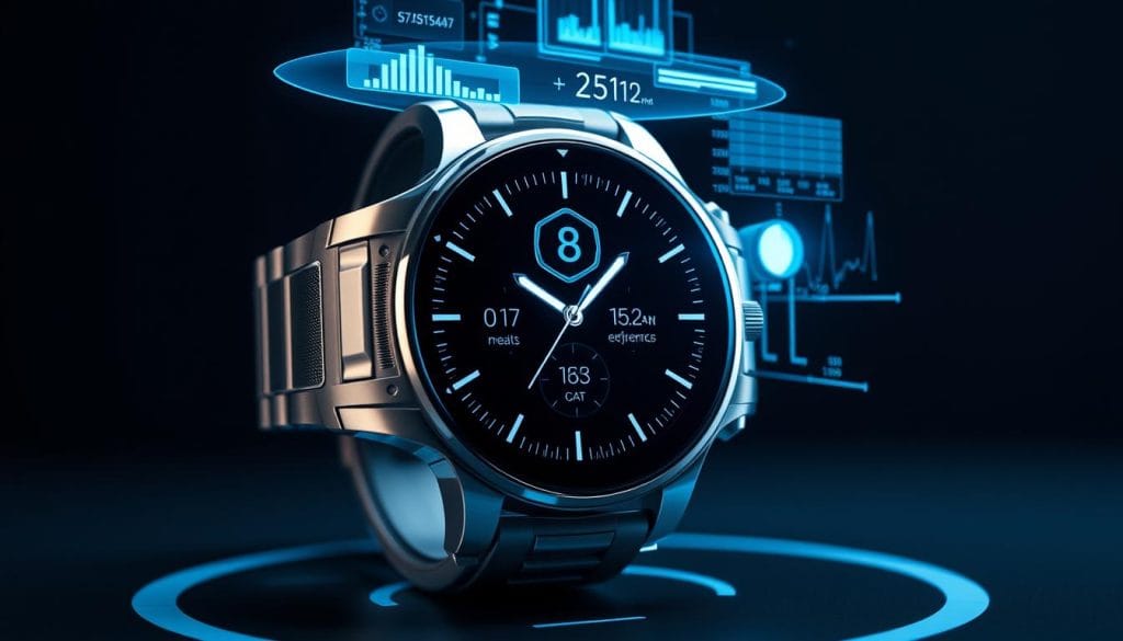 Futuristic concept smartwatch with holographic display showing health data, representing where the best smartwatches 2025 Apple Android technology is heading Futuristic concept smartwatch with holographic display showing health data, representing where the best smartwatches 2025 Apple Android technology is heading