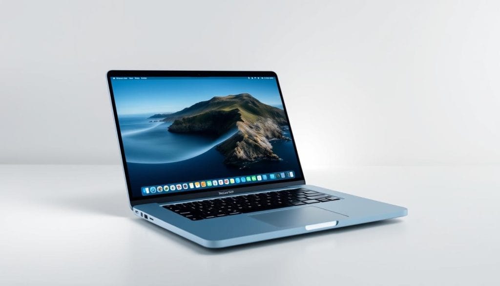 MacBook Air 13-inch M4 in Sky Blue color showing macOS Tahoe interface MacBook Air 13-inch M4 in Sky Blue color showing macOS Tahoe interface