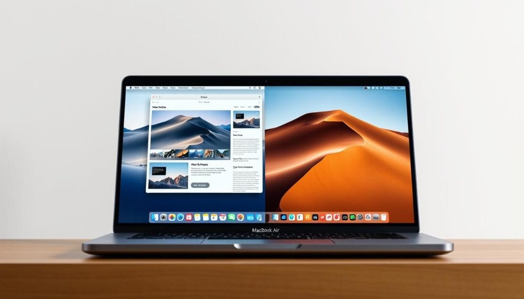 MacBook Air 15-inch M4 showing split-screen multitasking on macOS Tahoe MacBook Air 15-inch M4 showing split-screen multitasking on macOS Tahoe