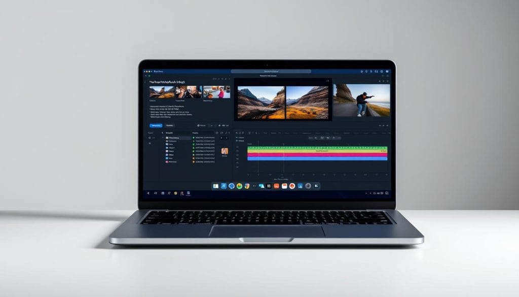 MacBook Pro 16-inch with M4 Pro chip showing professional video editing with multiple timelines MacBook Pro 16-inch with M4 Pro chip showing professional video editing with multiple timelines